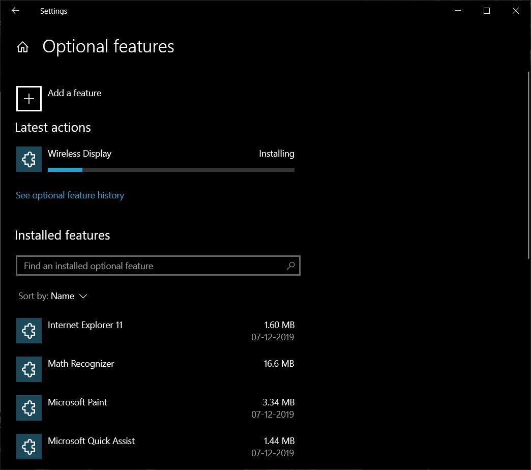 Нажмите «Добавить компонент» и найдите Wireless Display