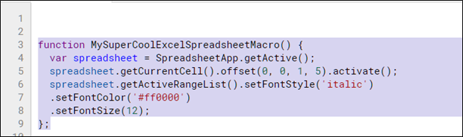 Выделите и скопируйте функцию макроса