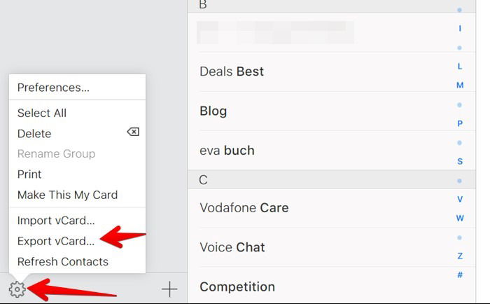 Экспорт контактов из iCloud в формате vCard