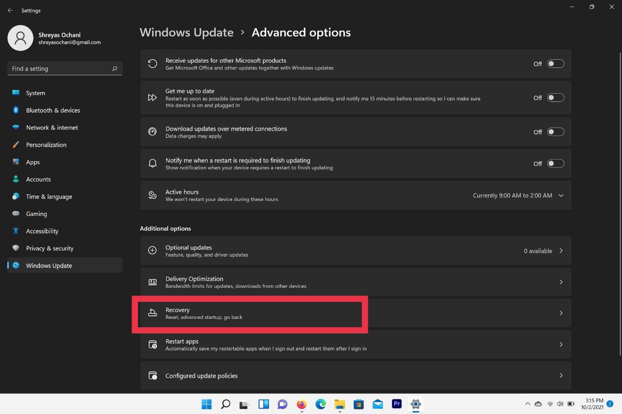 Экран параметров восстановления Windows