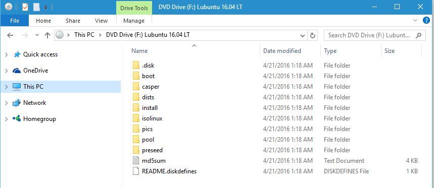 Открытый смонтированный диск с файлами