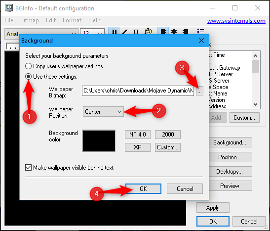 Сохранение профиля BgInfo в файл .bgi