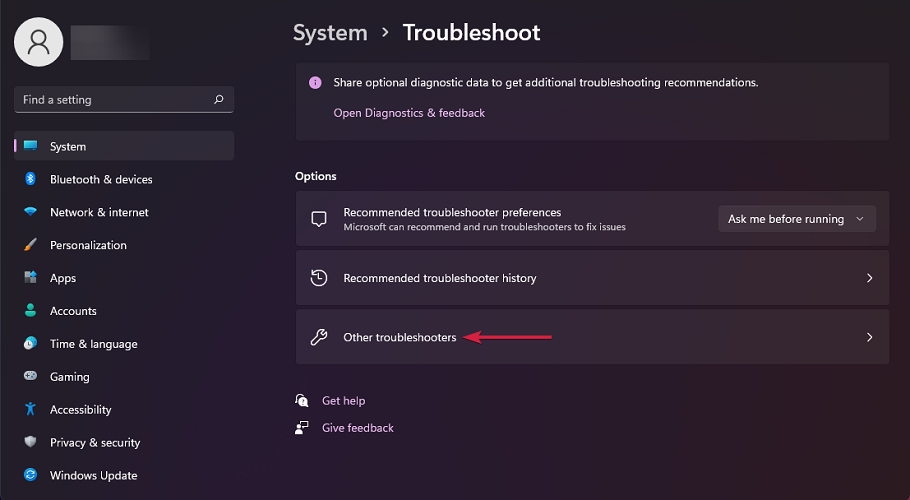Список других средств устранения неполадок в Windows 11