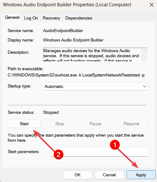 Запуск службы и подтверждение