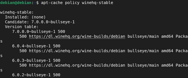 Проверка пакетов WineHQ в кэше apt