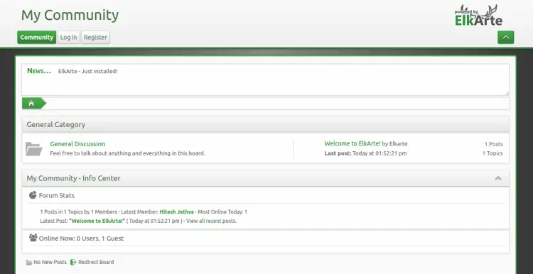 Дашборд ElkArte с обзором форума