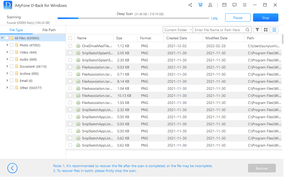 Интерфейс сканирования iMyFone D-Back