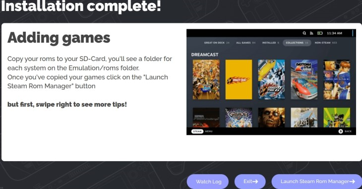 Окно завершения установки EmuDeck