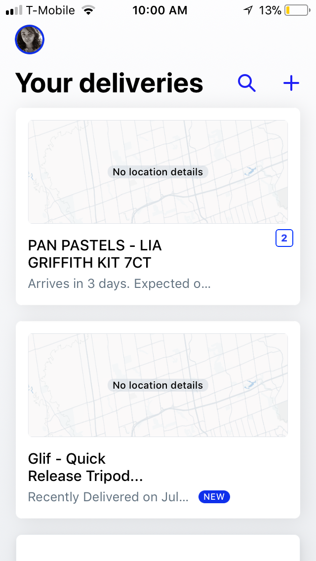 Интерфейс Arrive: список доставок и уведомления