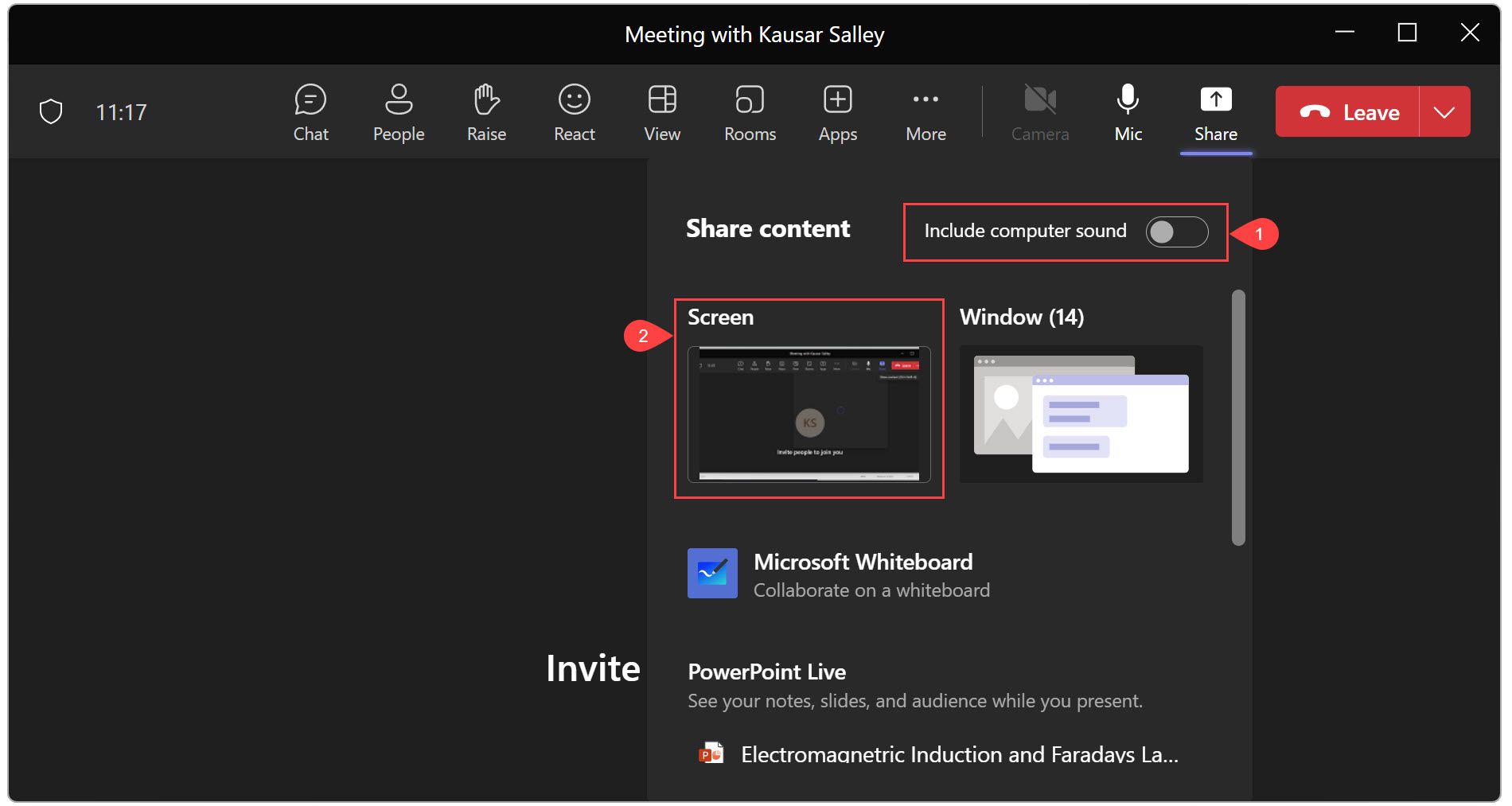 Share Screen in Microsoft Teams