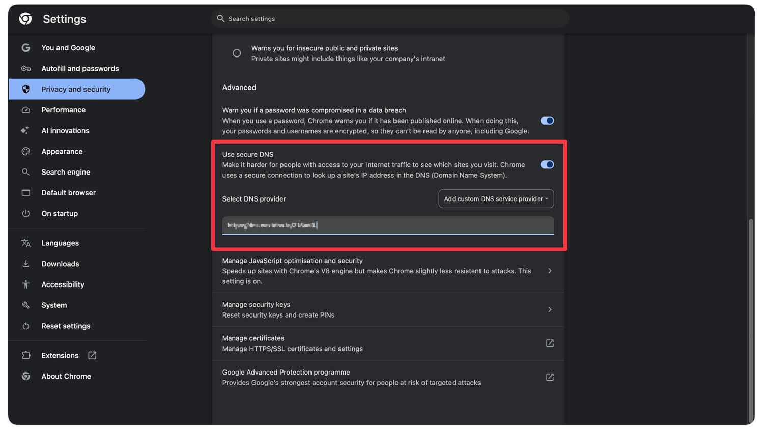Настройка DNS в Google Chrome