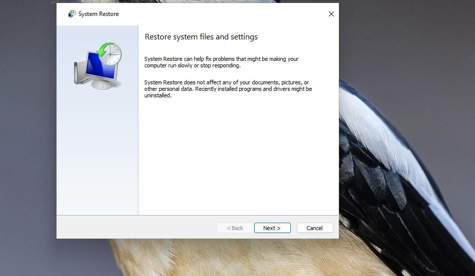 Окно восстановления системы