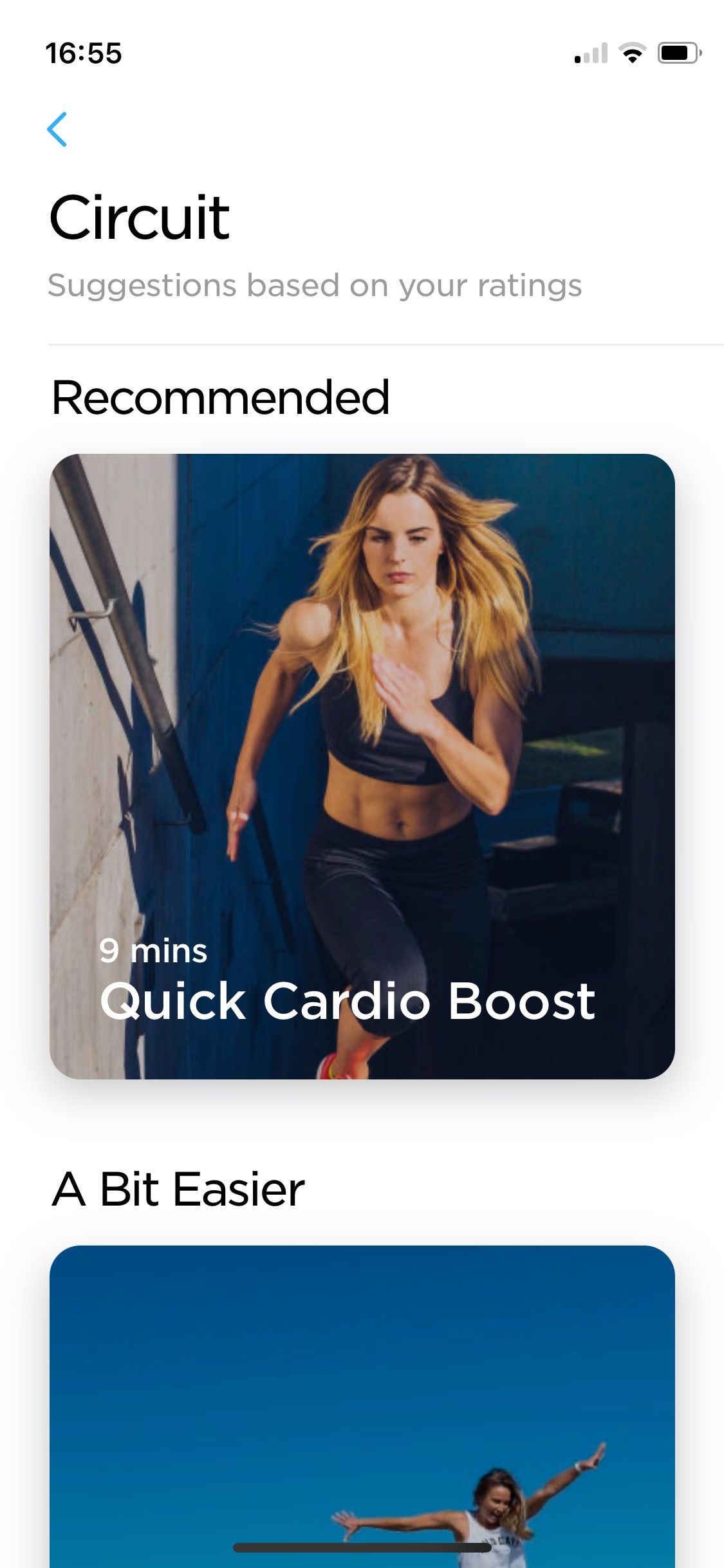 Скриншот меню Circuit training в Zova