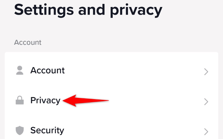 Раздел «Конфиденциальность» в настройках TikTok.