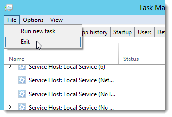 Закрытие Диспетчера задач