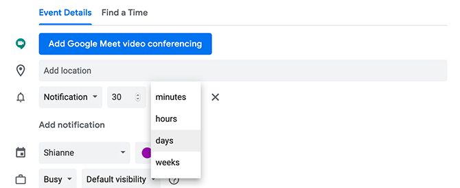 Настройки уведомлений Google Календаря