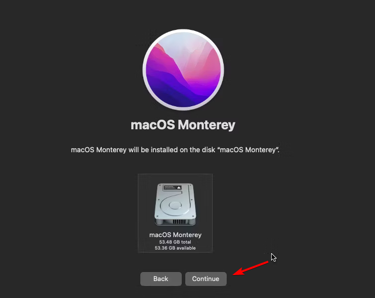 Выбор диска для установки macOS
