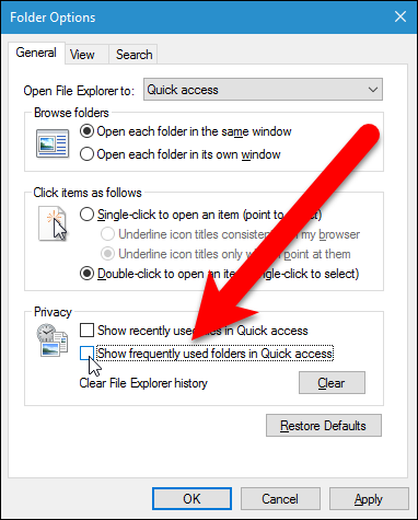 Отключение показа часто используемых папок в Быстром доступе