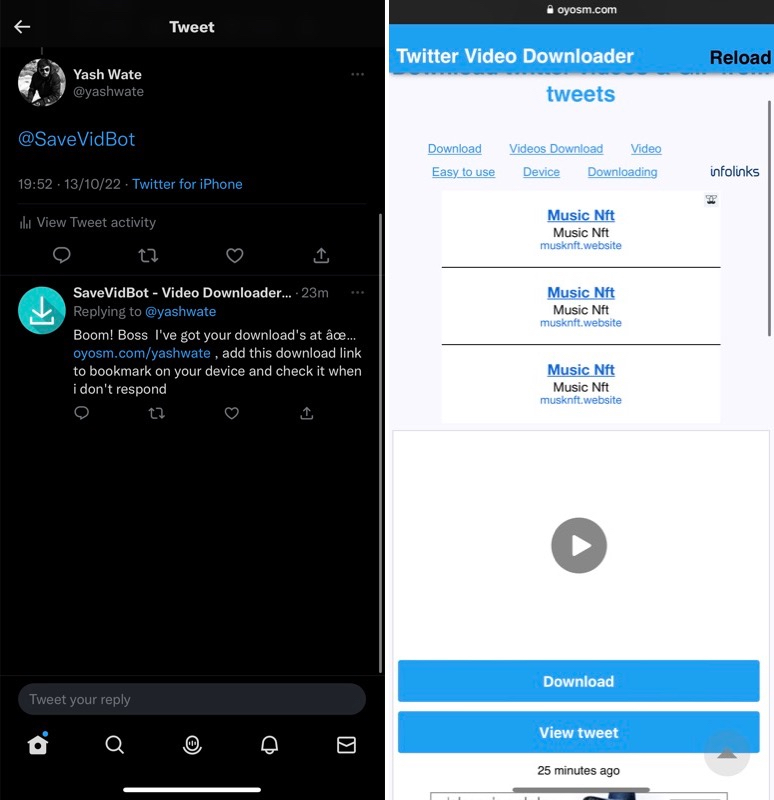 Скачивание видео через SaveVidBot