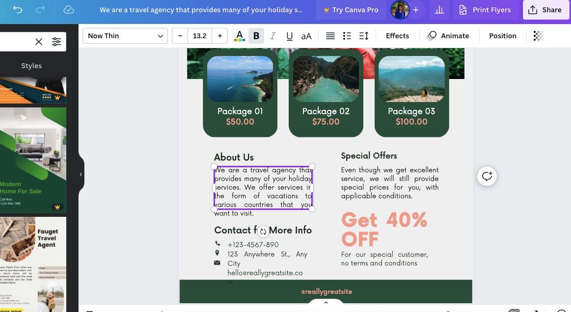 Редактирование текстового блока PDF в рабочей области Canva