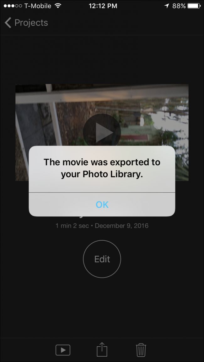 Исправленное видео в библиотеке 'Фото'