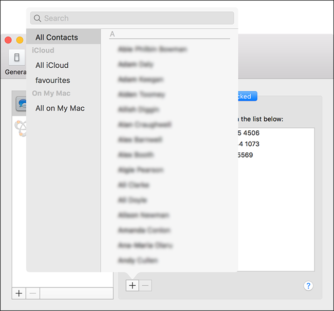 Кнопка добавить контакт в список блокировки