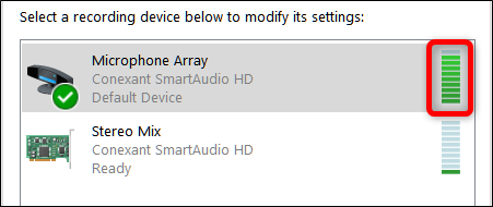 Индикатор уровня записи, показывающий реакцию микрофона на голос