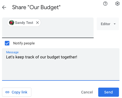 Отправка приглашения при совместном доступе
