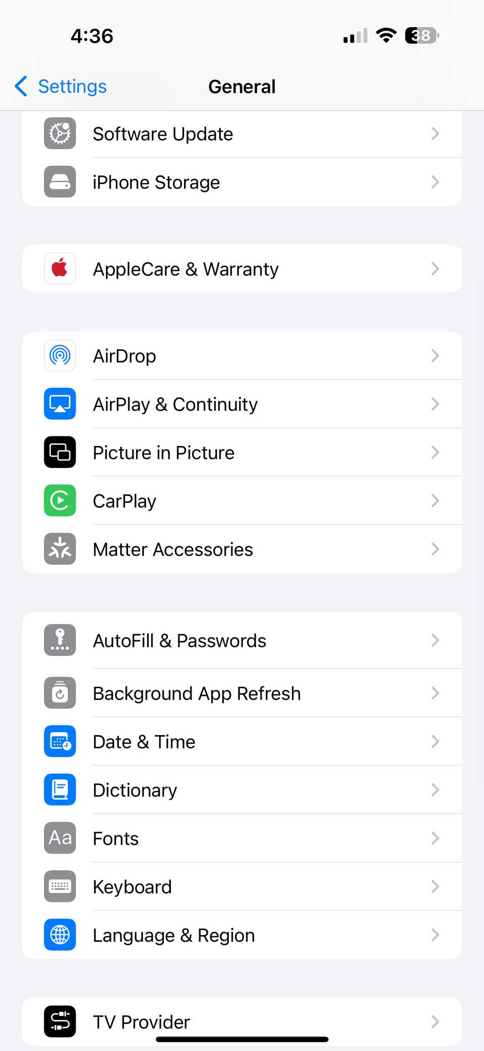 the setting menu of the iphone