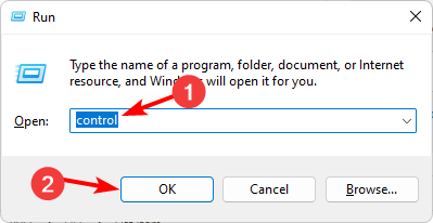 Окно Выполнить с командой control