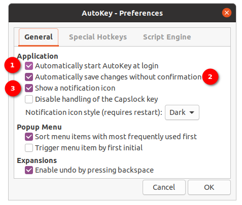 Настройки AutoKey