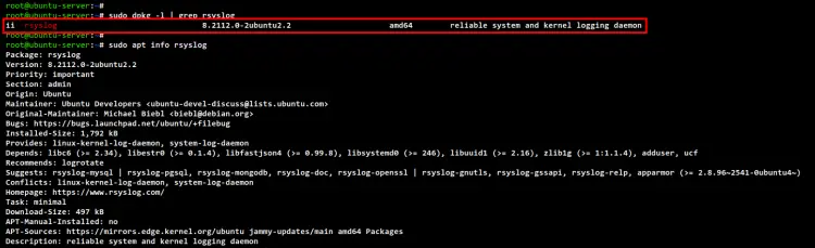 Проверка установки rsyslog