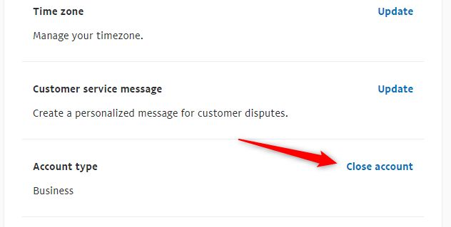 Кнопка Close Account в разделе Account Type