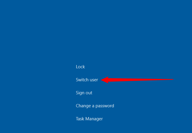 Выберите Сменить пользователя в меню Ctrl+Alt+Del