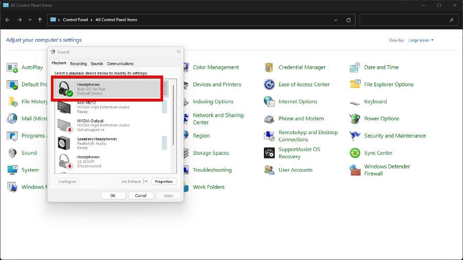 Свойства устройства записи — список микрофонов и гарнитур
