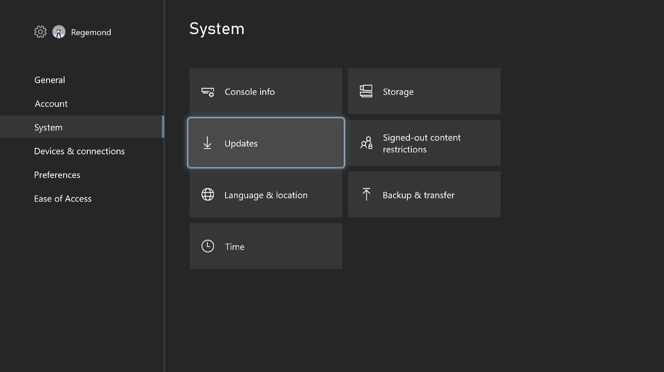Меню обновления Xbox Series X на экране