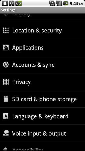 Скриншот: меню настроек — Конфиденциальность