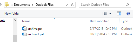 Проводник с файлами архивов Outlook готовыми к открытию