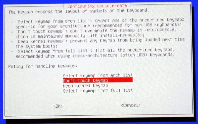 Экран выбора раскладки в GParted