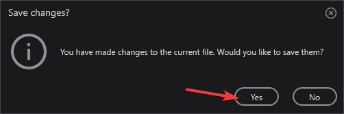 Подтверждение сохранения изменений