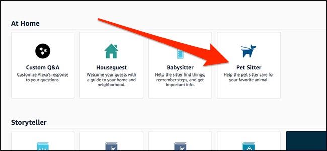 Выбор шаблона Pet Sitter в Alexa Blueprints