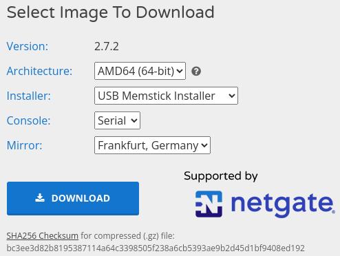 Выбор образа pfSense для загрузки (скриншот процесса на сайте)