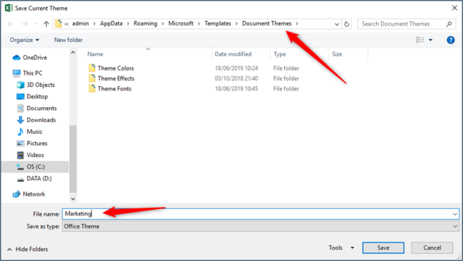 Сохранение темы в папку шаблонов