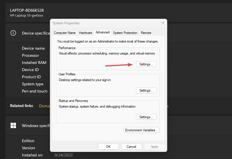 Настройки производительности Windows