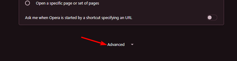 Раздел «Дополнительно» в настройках Opera GX