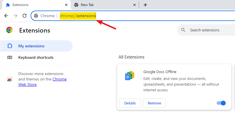 Скриншот адресной строки с chrome://extensions/