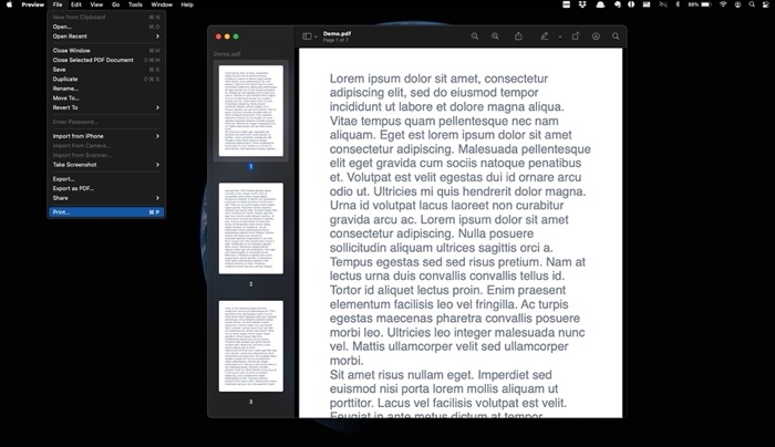 Диалог печати в macOS с кнопкой PDF