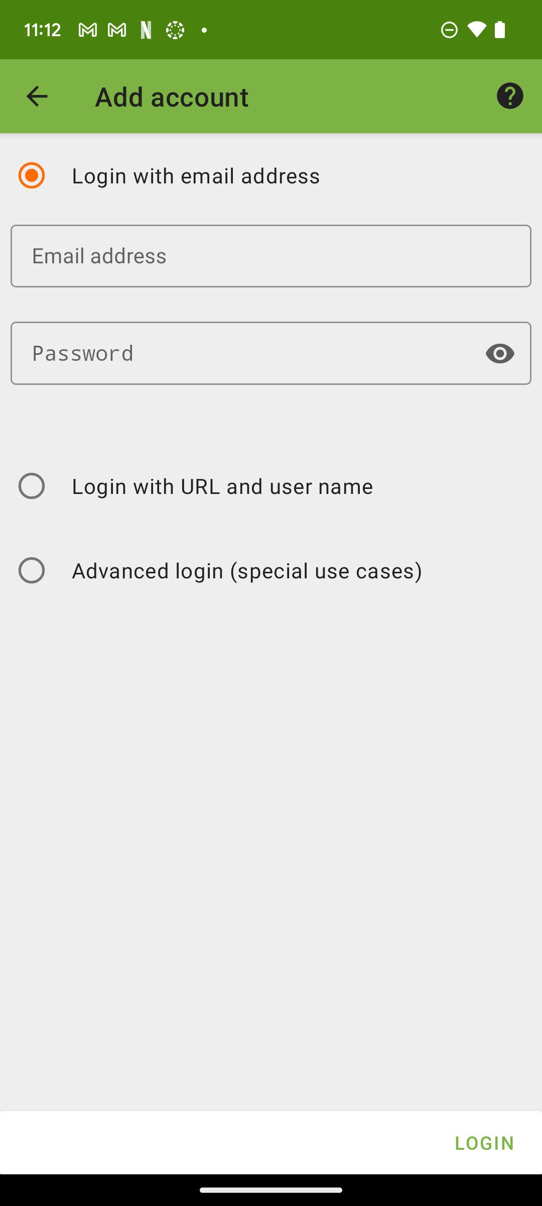 DavX5 screen where to login your murena account