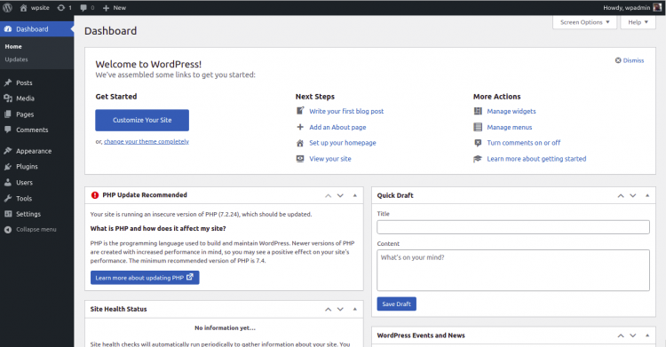 Панель управления WordPress