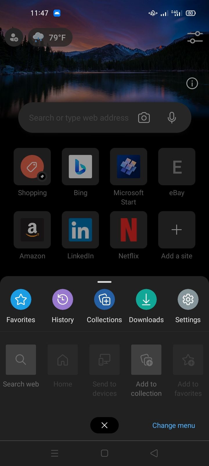 Переход в Настройки Microsoft Edge на Android